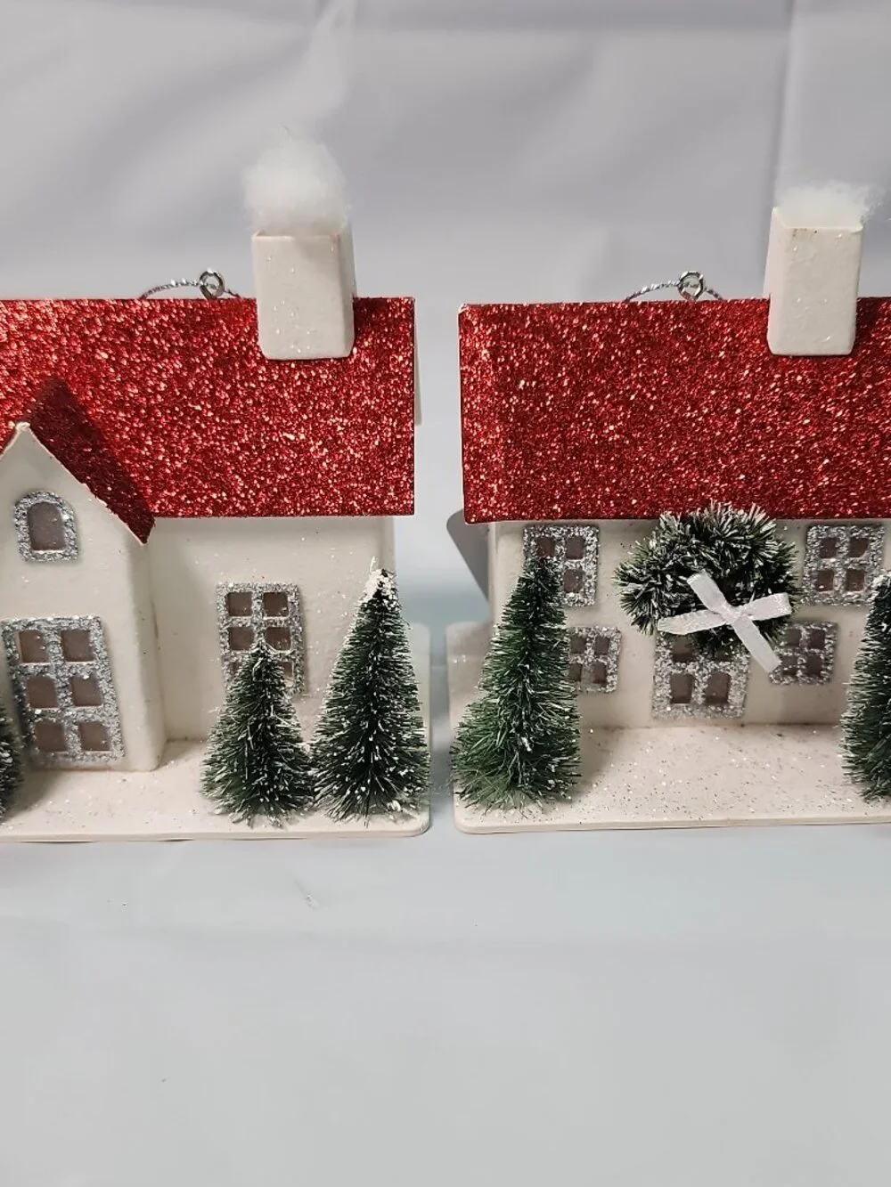 Target Wondershop 2 Red White Glitter Paper Putz Style House Christmas Ornaments